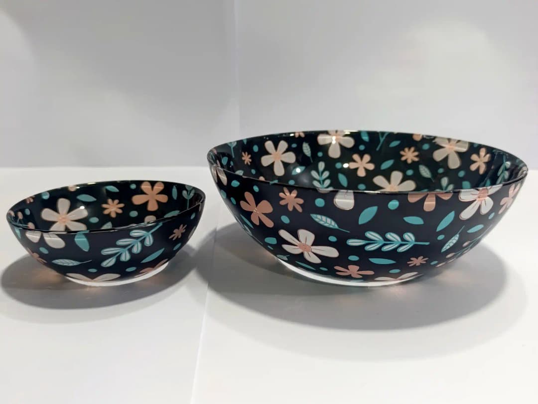 Bowl Set Printed Black Flowers 7 pcs img 1