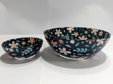 Bowl Set Printed Black Flowers 7 pcs mini img 01