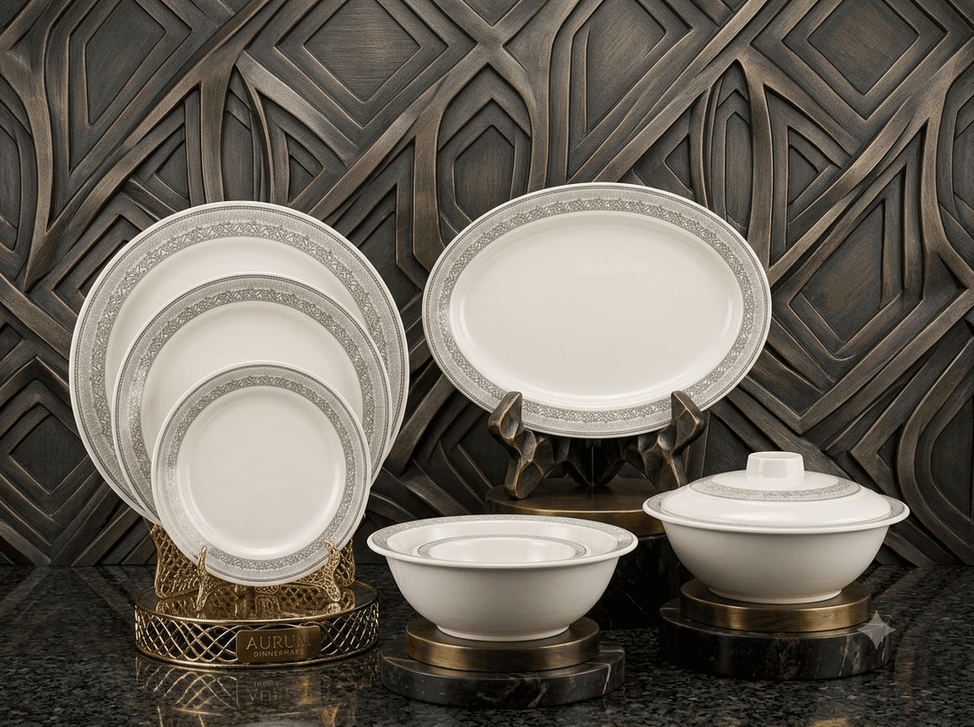 Dinner Set Melamine 6-Person Serving (white/Black) img 1
