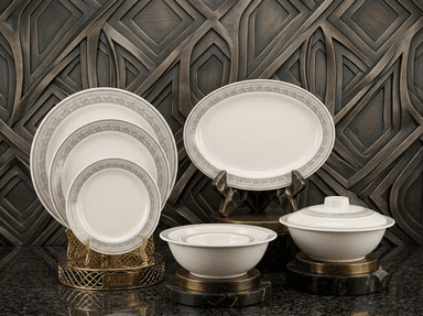 Dinner Set Melamine 6-Person Serving (white/Black) mini img 1