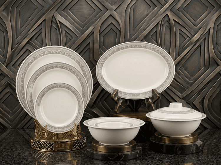 Dinner Set Melamine 6-Person Serving (white/Black) img