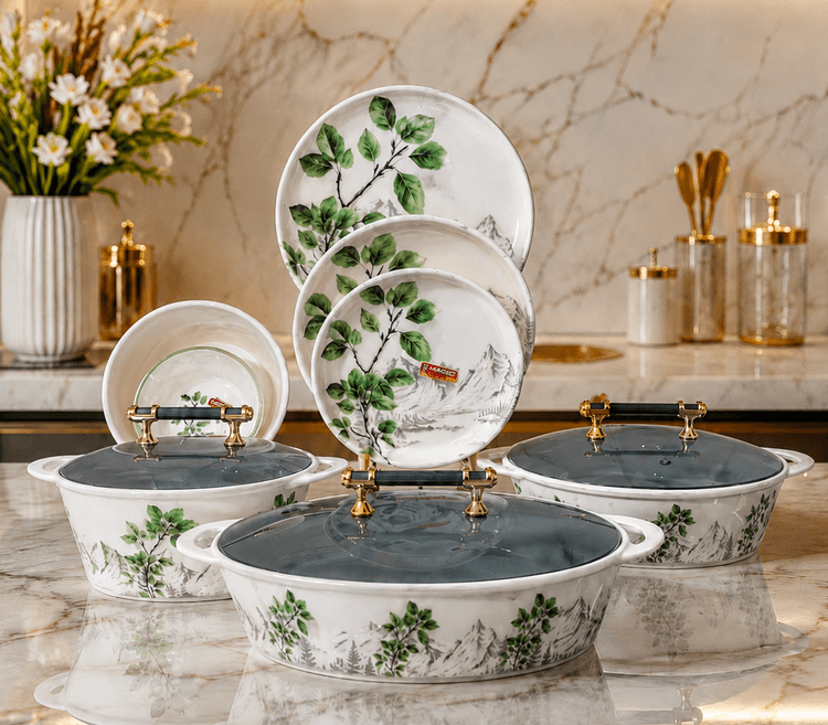 Melamine Double Glazed Dinner Set (Grey)(72pcs)(Round Double Print) img