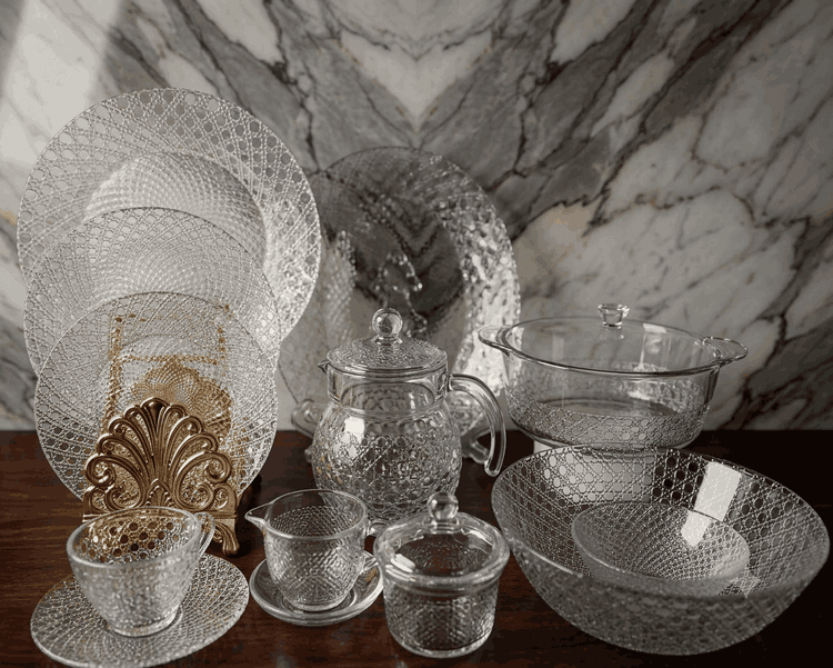 Tempered Glass Dinner Set Dew (72 Pcs) مائکروویو اوون میں استعمال ہونے والے img