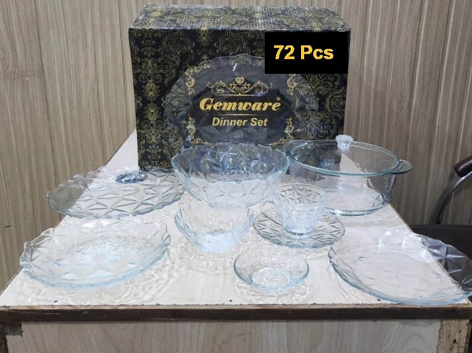 Tempered Glass Dinner Set Diamond (72 Pcs) مائکروویو اوون میں استعمال ہونے والے img 1