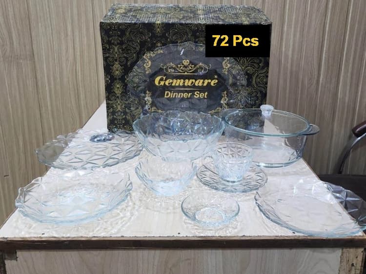 Tempered Glass Dinner Set Diamond (72 Pcs) مائکروویو اوون میں استعمال ہونے والے img