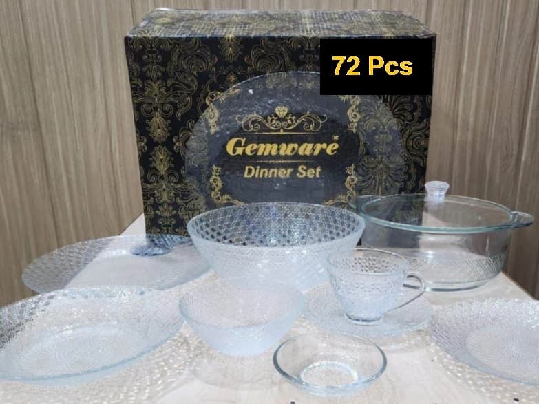 Tempered Glass Dinner Set Dew (72 Pcs) مائکروویو اوون میں استعمال ہونے والے img 1