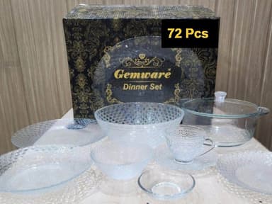 Tempered Glass Dinner Set Dew (72 Pcs) مائکروویو اوون میں استعمال ہونے والے mini img 01