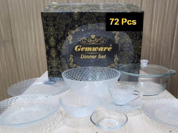 Tempered Glass Dinner Set Dew (72 Pcs) مائکروویو اوون میں استعمال ہونے والے img