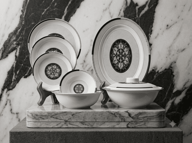Dinner Set Melamine 6-Person (Black/White Centered) img