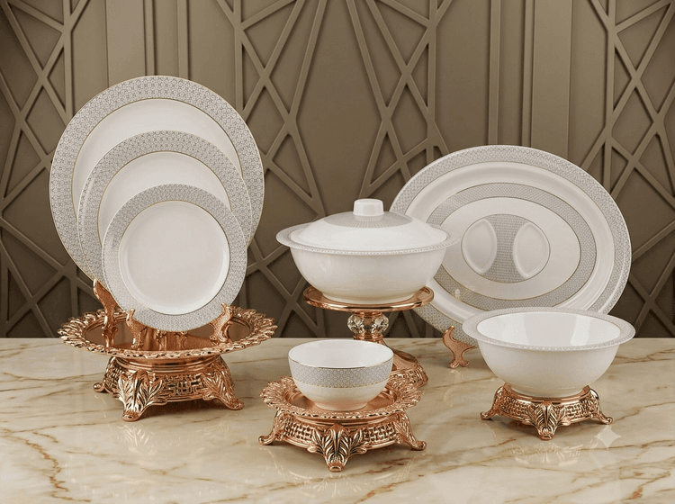 Dinner Set Melamine 6-Person (White/Black Boarded) img