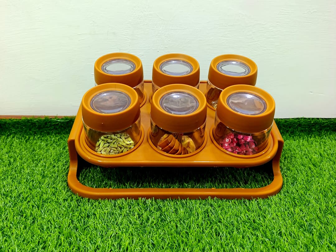 Spice Jars with stand (light brown) (مصالحہ بکس) img 1