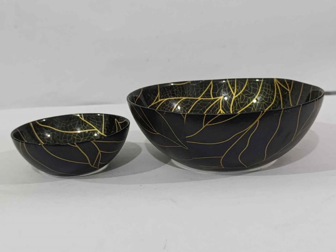 Bowl Set Printed Black, Golden Line  7 Pcs img 1