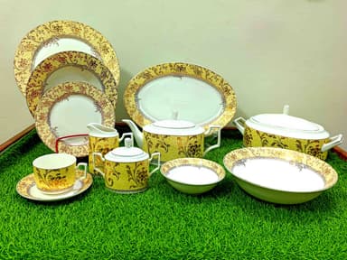 Dinner Set Bon China  62-pcs Golden mini img 1