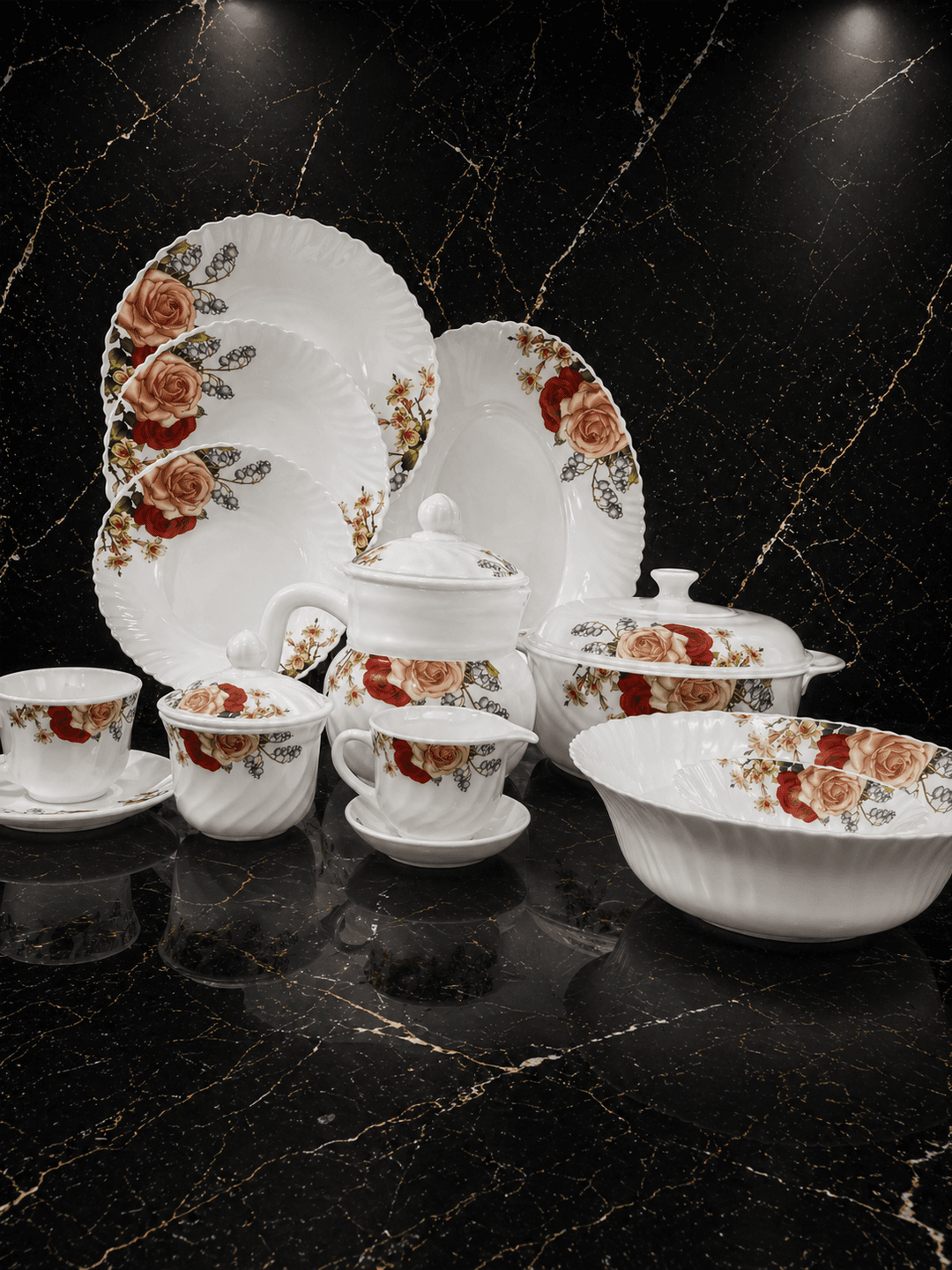 Dinner Set Marble 72-pcs (Opal Glass) img 1