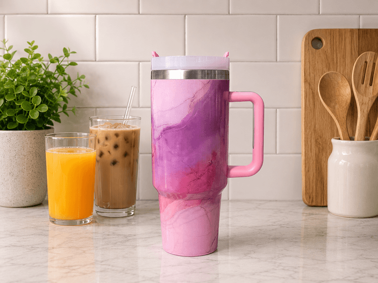 Printed insulated tumbler (Pink Marble) img