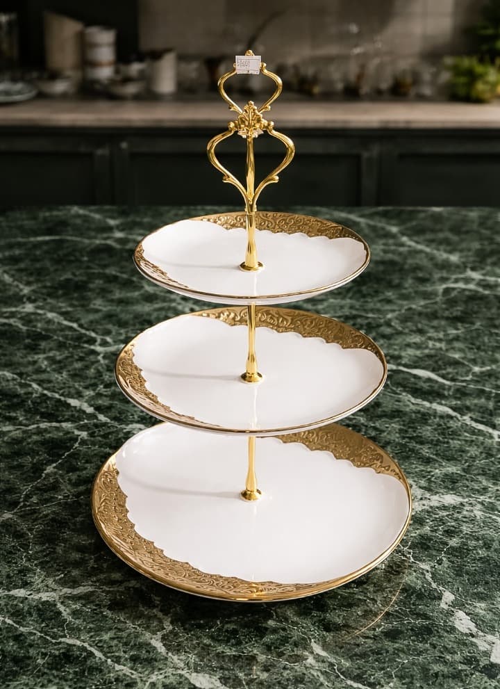 Pastry Try (3 tier)(golden and ceramic) img 1